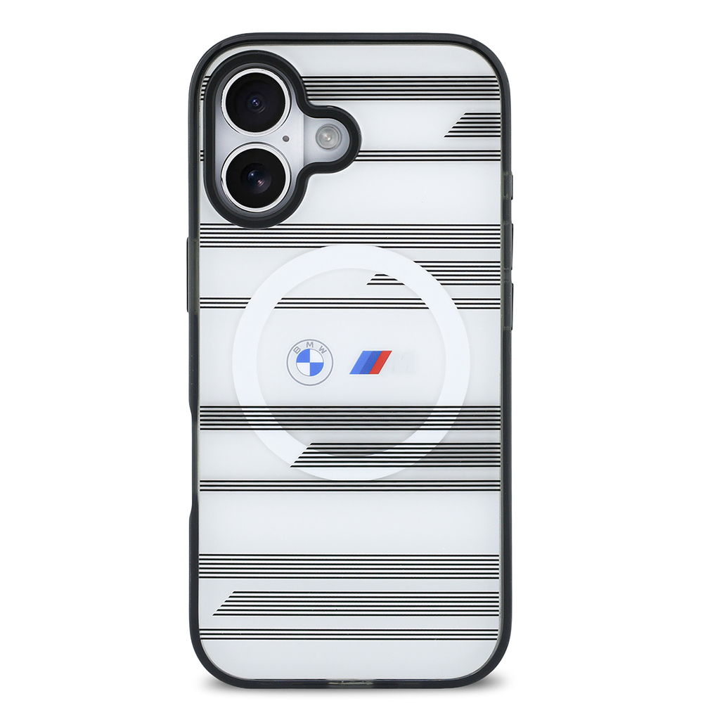 Apple iPhone 17 Case BMW Original Licensed M-Safe Charging Feature Metal Camera Button Horizontal Stripe M Design Cover - 12