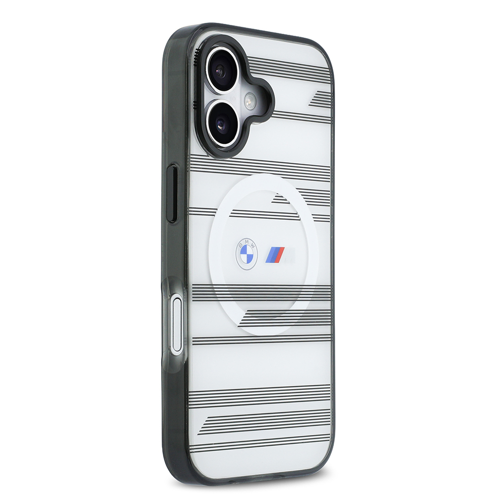 Apple iPhone 17 Case BMW Original Licensed M-Safe Charging Feature Metal Camera Button Horizontal Stripe M Design Cover - 13