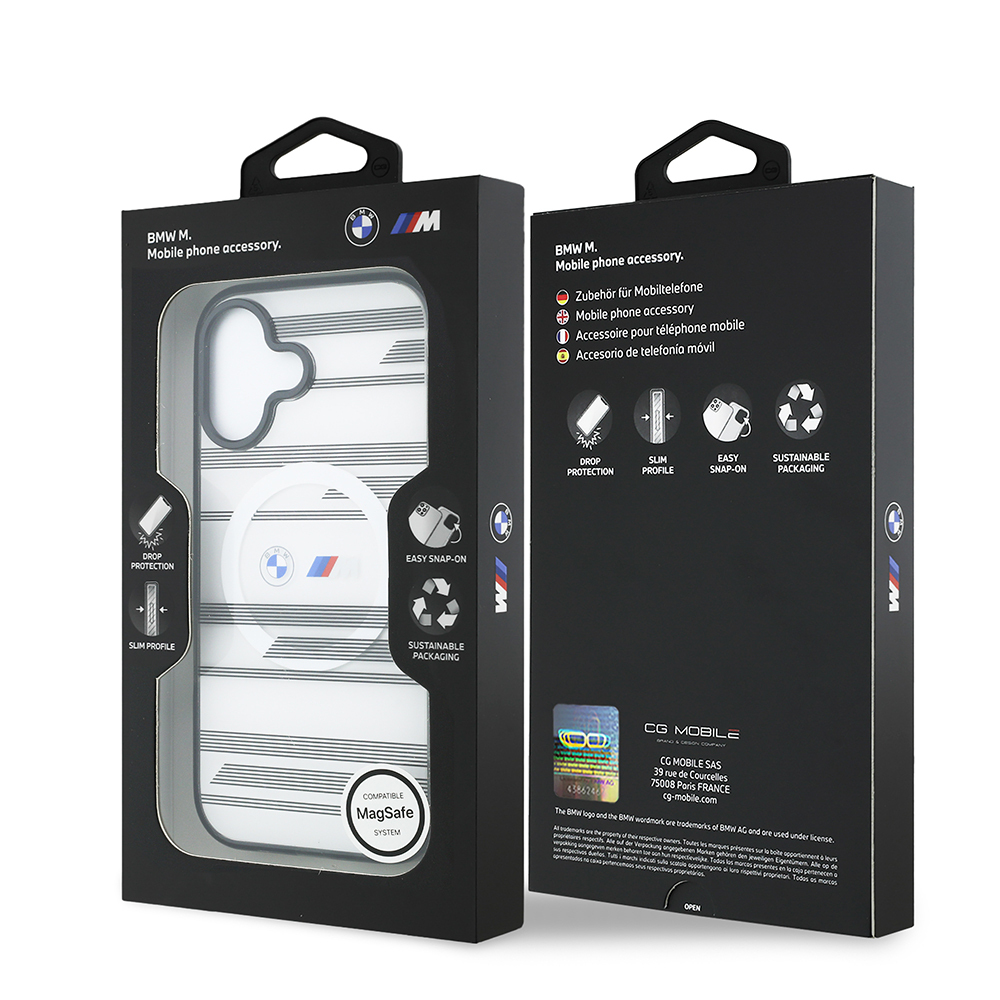 Apple iPhone 17 Case BMW Original Licensed M-Safe Charging Feature Metal Camera Button Horizontal Stripe M Design Cover - 17