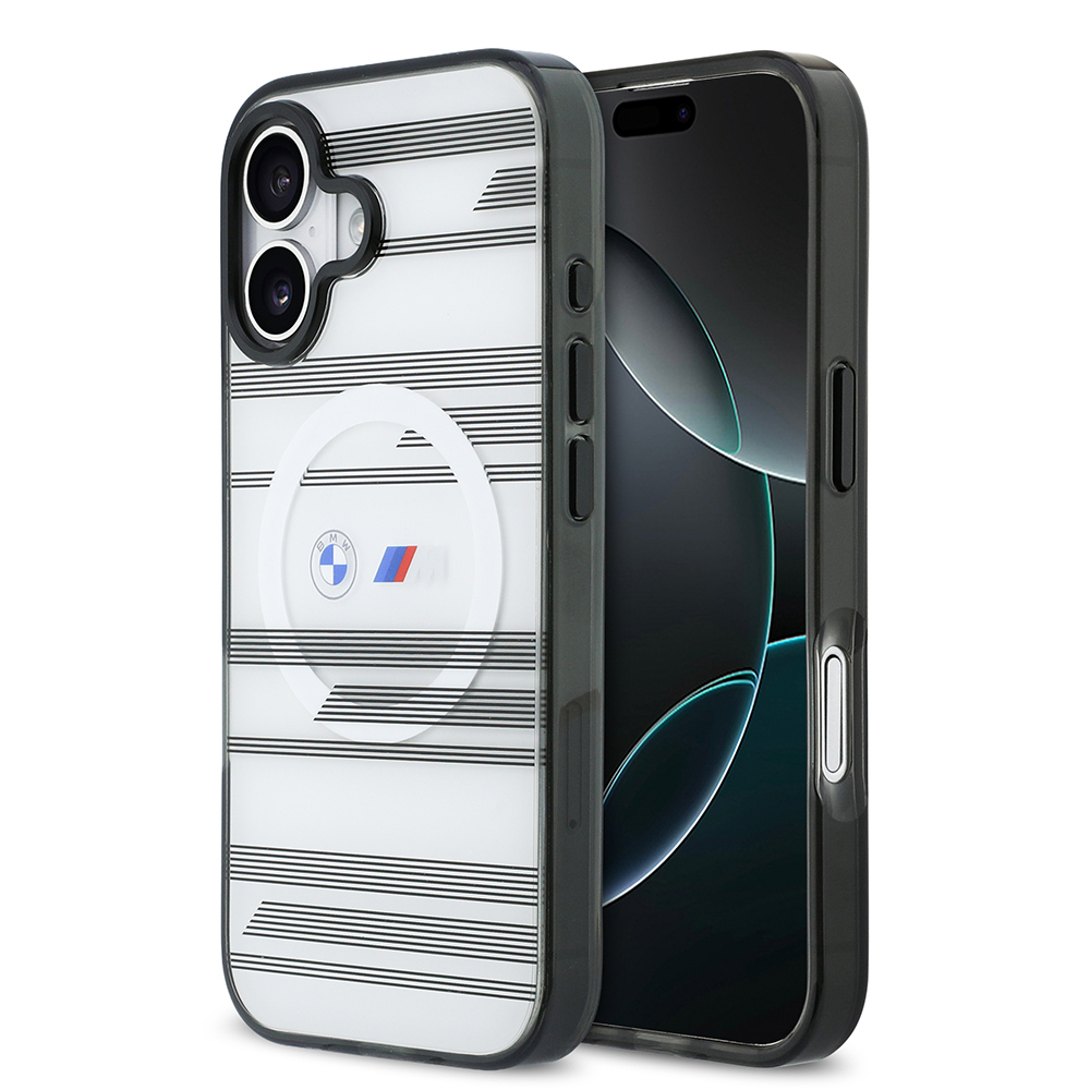 Apple iPhone 17 Case BMW Original Licensed M-Safe Charging Feature Metal Camera Button Horizontal Stripe M Design Cover - 3