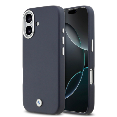 Apple iPhone 17 Case BMW Original Licensed M-Safe Charging Feature Metal Logo Full Cover Leather Cover Navy blue