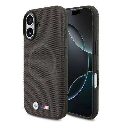 Apple iPhone 17 Case BMW Original Licensed M-Safe Charging Feature Metal Logo Perforated M Design Leather Cover Smoked