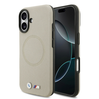 Apple iPhone 17 Case BMW Original Licensed M-Safe Charging Feature Metal Logo Perforated M Design Leather Cover Grey