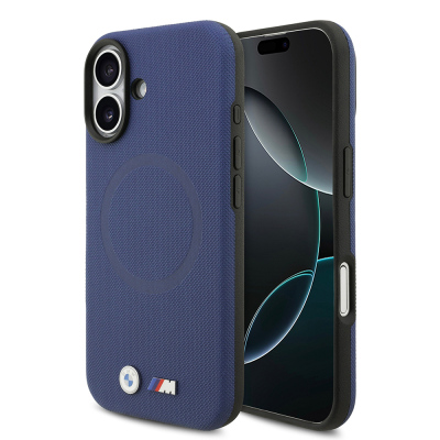 Apple iPhone 17 Case BMW Original Licensed M-Safe Charging Feature Metal Logo Perforated M Design Leather Cover Navy blue