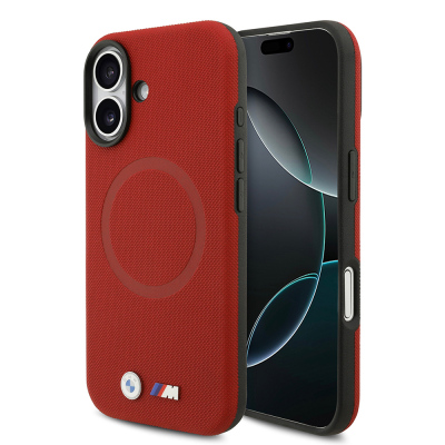 Apple iPhone 17 Case BMW Original Licensed M-Safe Charging Feature Metal Logo Perforated M Design Leather Cover Red