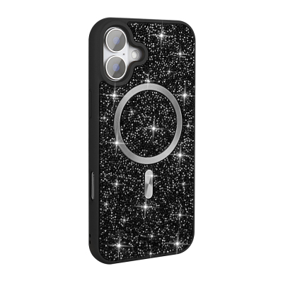 Apple iPhone 17 Case Diamond Design Zore Mosaic Silicone Cover M-safe Charging Feature Black