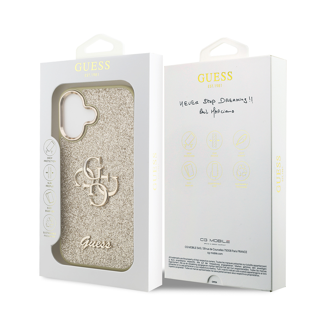 Apple iPhone 17 Case Guess Original Licensed 4G Large Metal Camera Frame and Logo Glitter Cover - 17