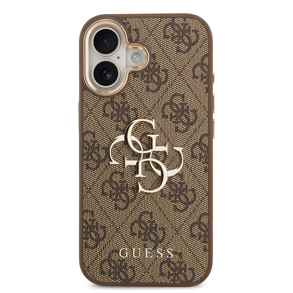Apple iPhone 17 Case Guess Original Licensed Gold Metal Camera Frame 4G Patterned Metal Big 4G and Text Logo Cover - 6