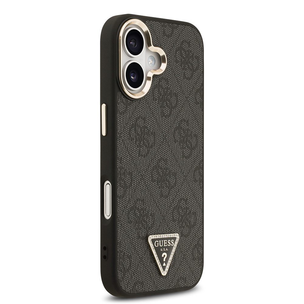Apple iPhone 17 Case Guess Original Licensed Gold Metal Camera Frame Stone Triangle Logo 4G Patterned Cover - 6