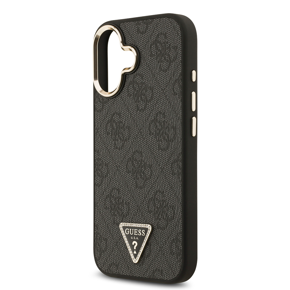 Apple iPhone 17 Case Guess Original Licensed Gold Metal Camera Frame Stone Triangle Logo 4G Patterned Cover - 8