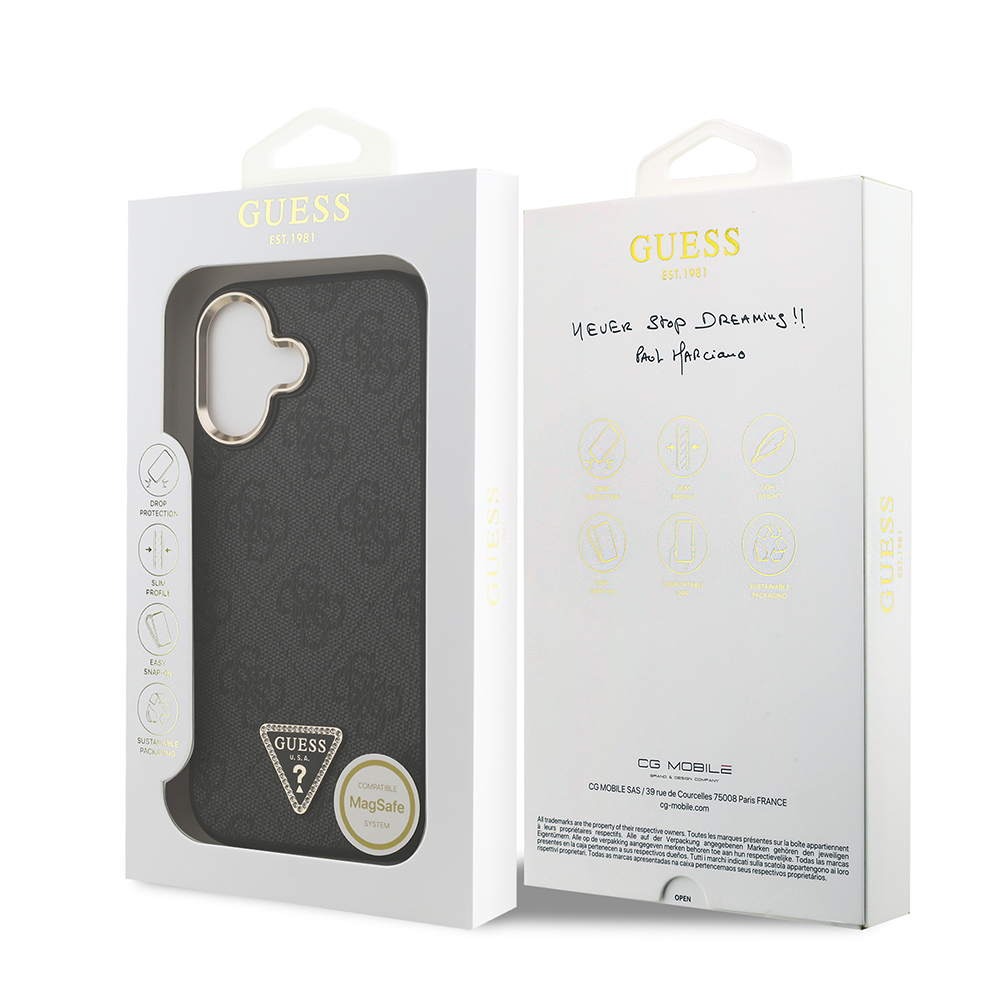 Apple iPhone 17 Case Guess Original Licensed Gold Metal Camera Frame Stone Triangle Logo 4G Patterned Cover - 10