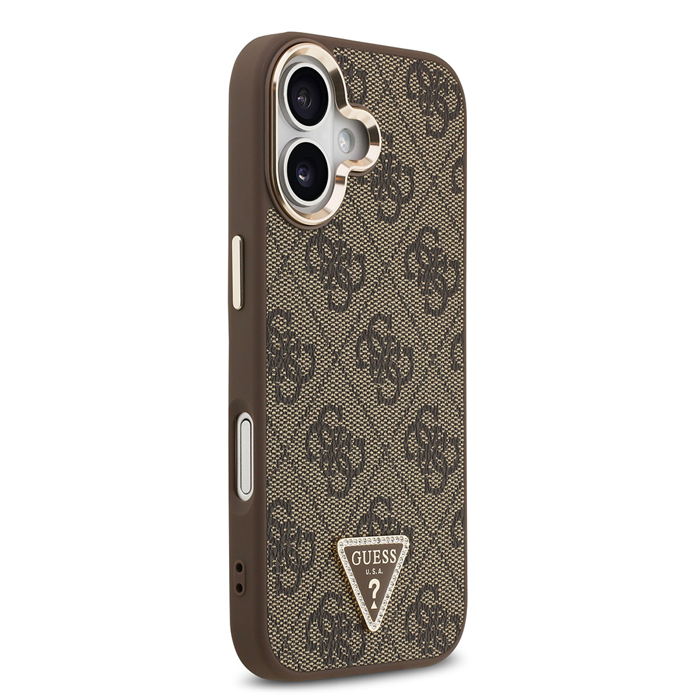 Apple iPhone 17 Case Guess Original Licensed Gold Metal Camera Frame Stone Triangle Logo 4G Patterned Cover - 13