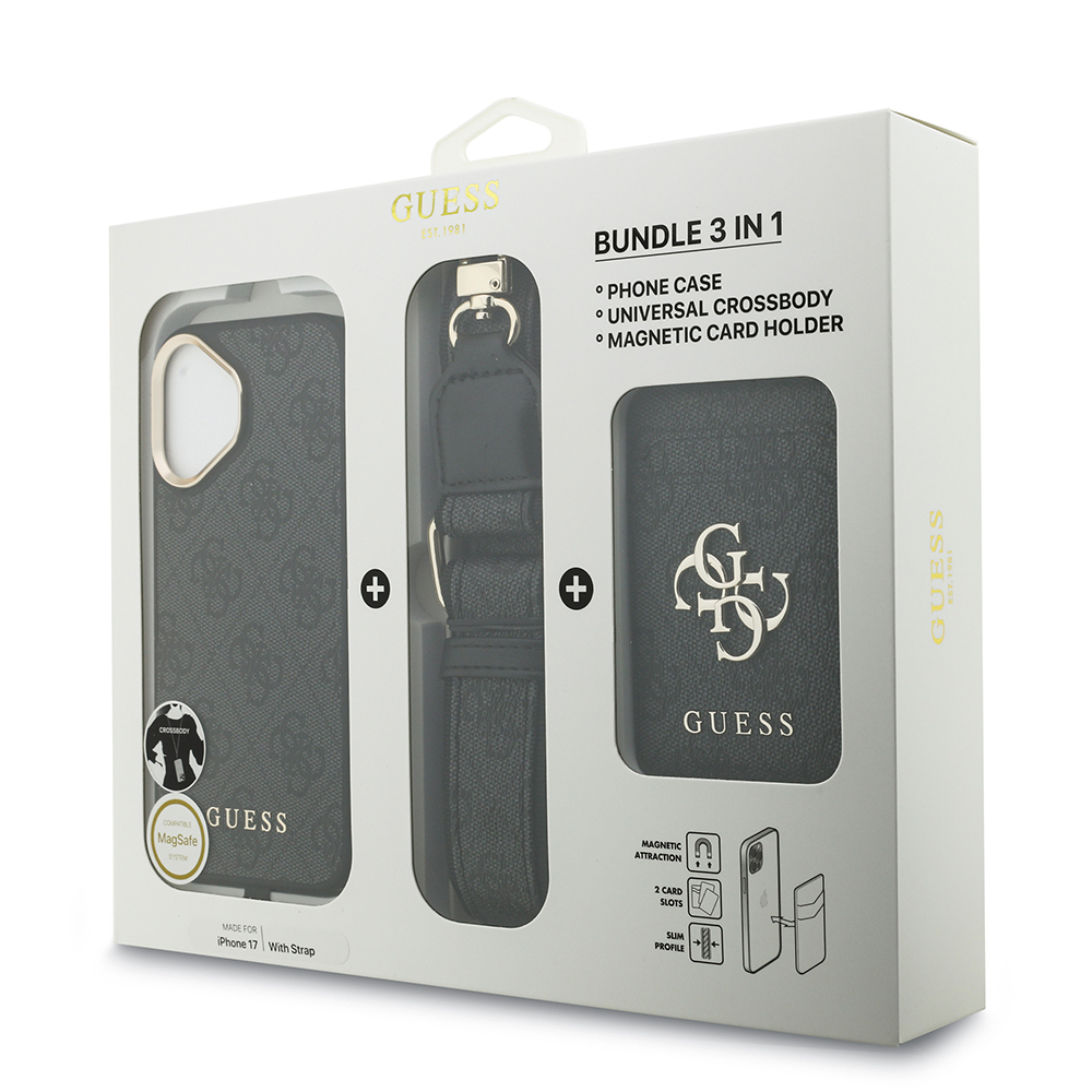 Apple iPhone 17 Case Guess Original Licensed M-safe Charging Case with Strap and 4G Logo Card Holder - 24
