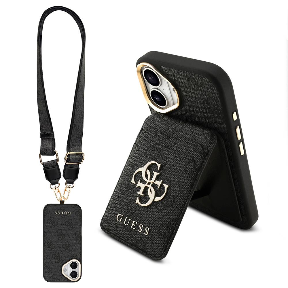 Apple iPhone 17 Case Guess Original Licensed M-safe Charging Case with Strap and 4G Logo Card Holder - 1