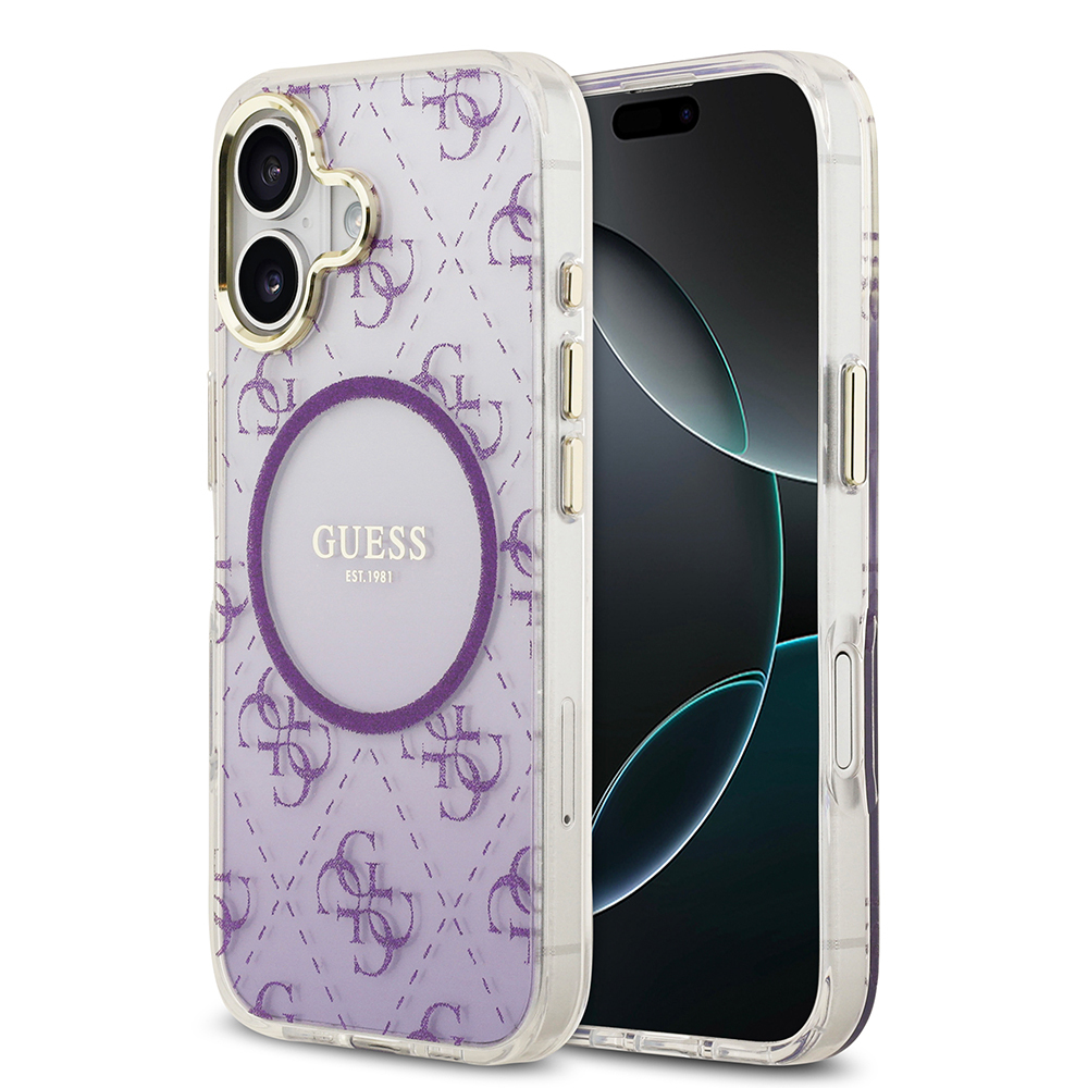 Apple iPhone 17 Case Guess Original Licensed M-safe Charging Feature 4G Patterned Glitter Silicone Cover - 4