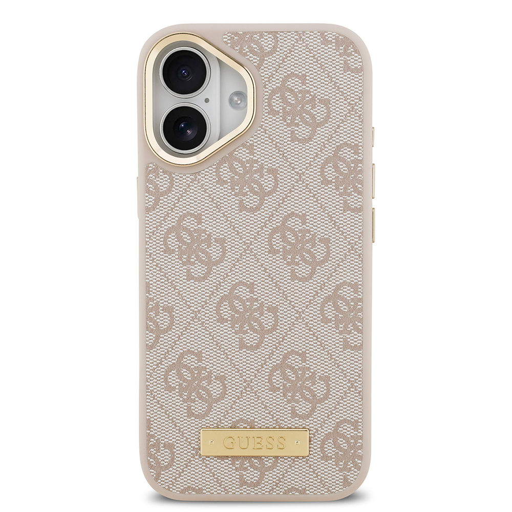 Apple iPhone 17 Case Guess Original Licensed M-safe Charging Feature 4G Patterned PU Metal Plate Classic Logo Cover - 5