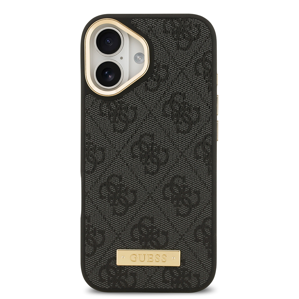 Apple iPhone 17 Case Guess Original Licensed M-safe Charging Feature 4G Patterned PU Metal Plate Classic Logo Cover - 12