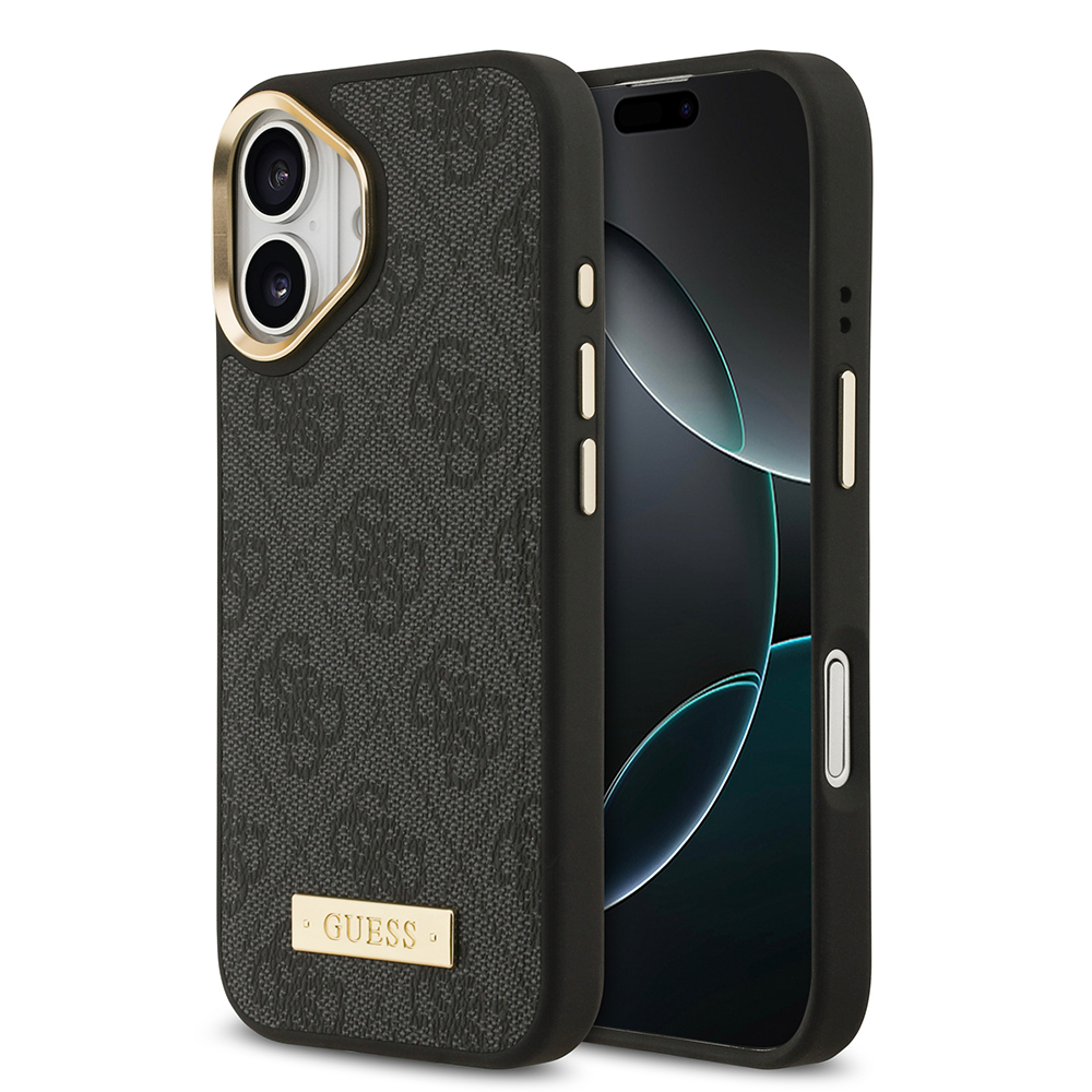Apple iPhone 17 Case Guess Original Licensed M-safe Charging Feature 4G Patterned PU Metal Plate Classic Logo Cover - 3
