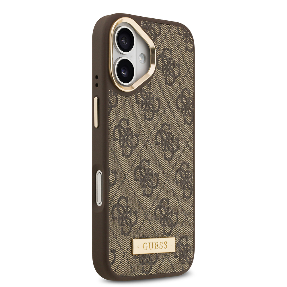 Apple iPhone 17 Case Guess Original Licensed M-safe Charging Feature 4G Patterned PU Metal Plate Classic Logo Cover - 19