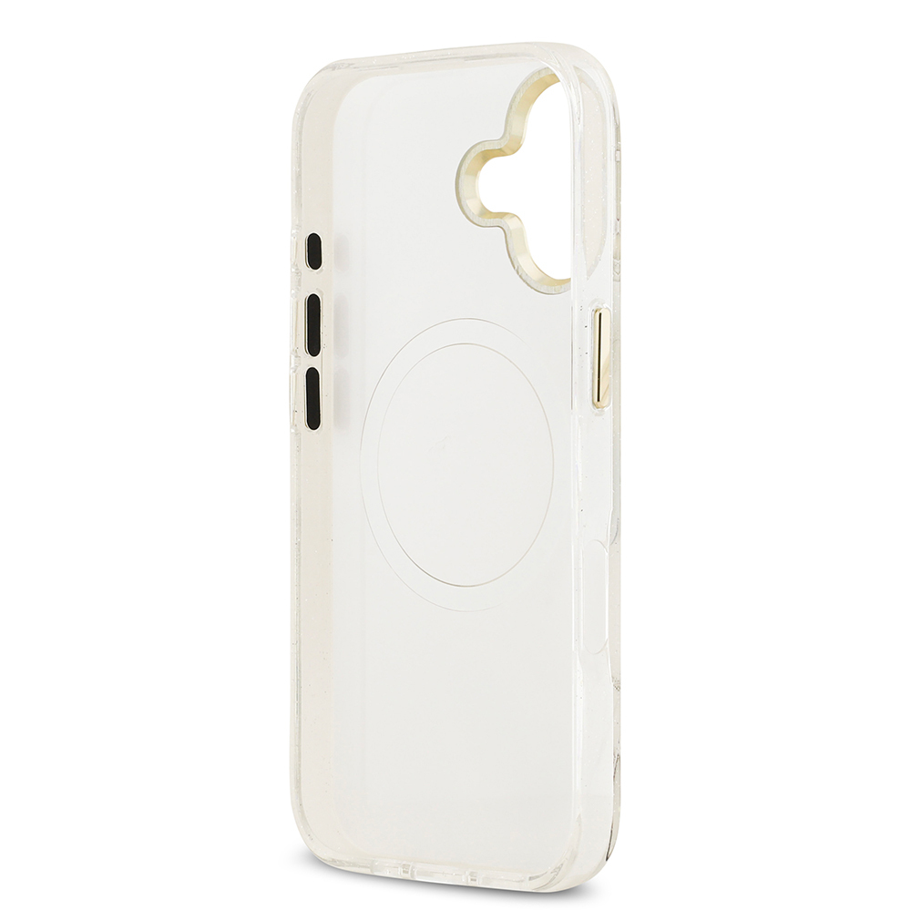 Apple iPhone 17 Case Guess Original Licensed M-safe Charging Feature Glittery Flower Patterned Metal Camera Frame Triangle Logo Cover - 32