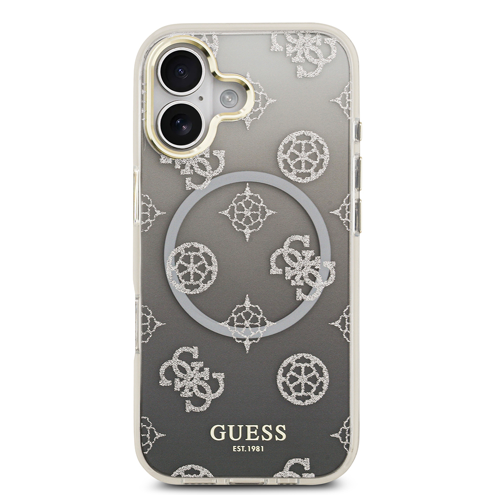 Apple iPhone 17 Case Guess Original Licensed M-safe Charging Feature Glittery Peony Patterned Silicone Cover - 5