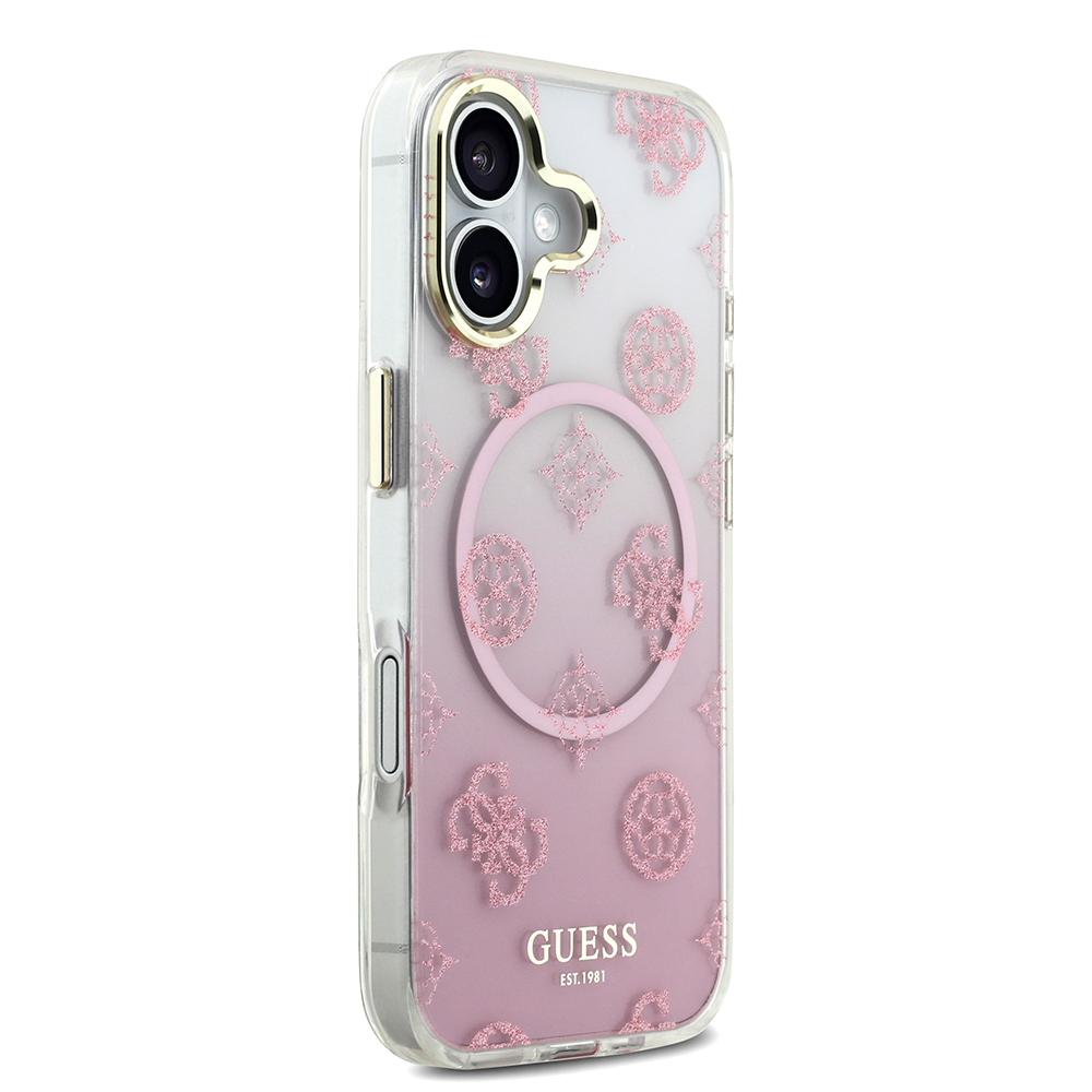 Apple iPhone 17 Case Guess Original Licensed M-safe Charging Feature Glittery Peony Patterned Silicone Cover - 13