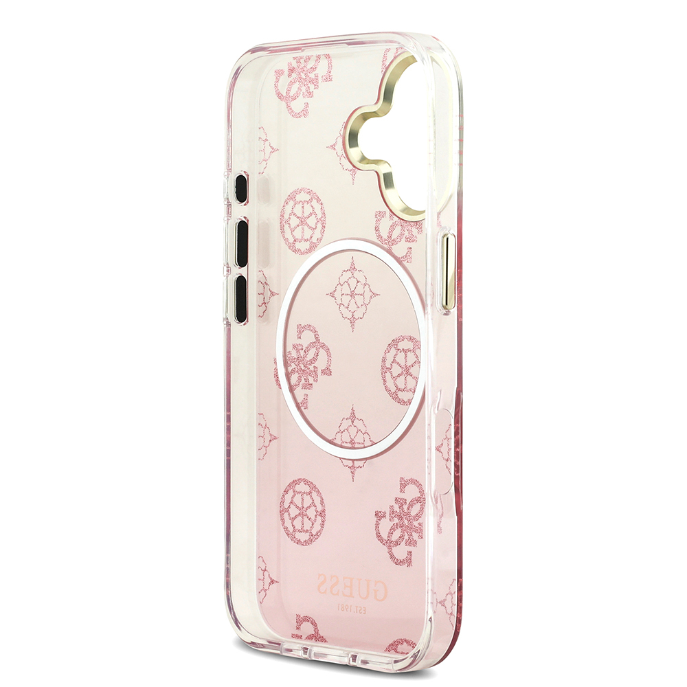 Apple iPhone 17 Case Guess Original Licensed M-safe Charging Feature Glittery Peony Patterned Silicone Cover - 16