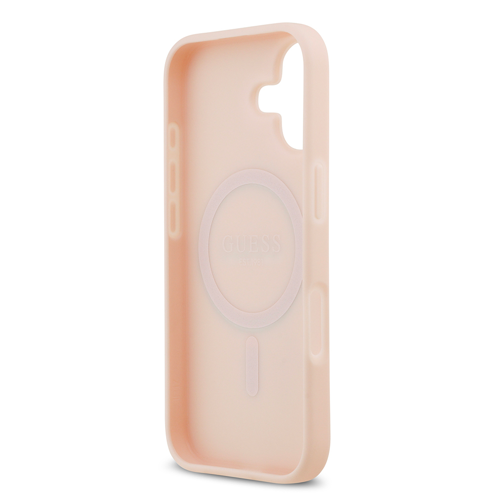 Apple iPhone 17 Case Guess Original Licensed M-safe Charging Feature Grained Flower Design Metal Lettering Logo Cover - 16