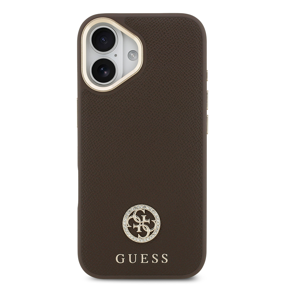 Apple iPhone 17 Case Guess Original Licensed M-Safe Charging Feature Grained Text and Stone 4G Logo Cover - 6