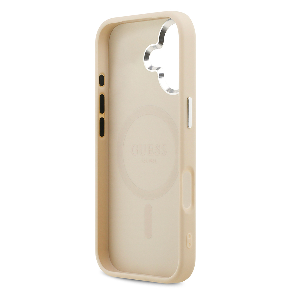 Apple iPhone 17 Case Guess Original Licensed M-Safe Charging Feature Hot Printed Classic Text Logo PU Leather Peony Cover - 9