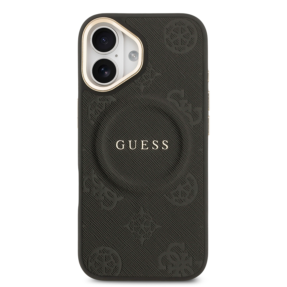 Apple iPhone 17 Case Guess Original Licensed M-safe Charging Feature Hot Printed Text Logo PU Leather Peony Cover - 6