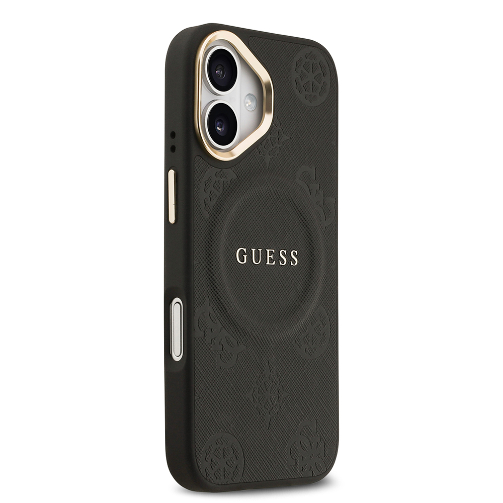 Apple iPhone 17 Case Guess Original Licensed M-safe Charging Feature Hot Printed Text Logo PU Leather Peony Cover - 7
