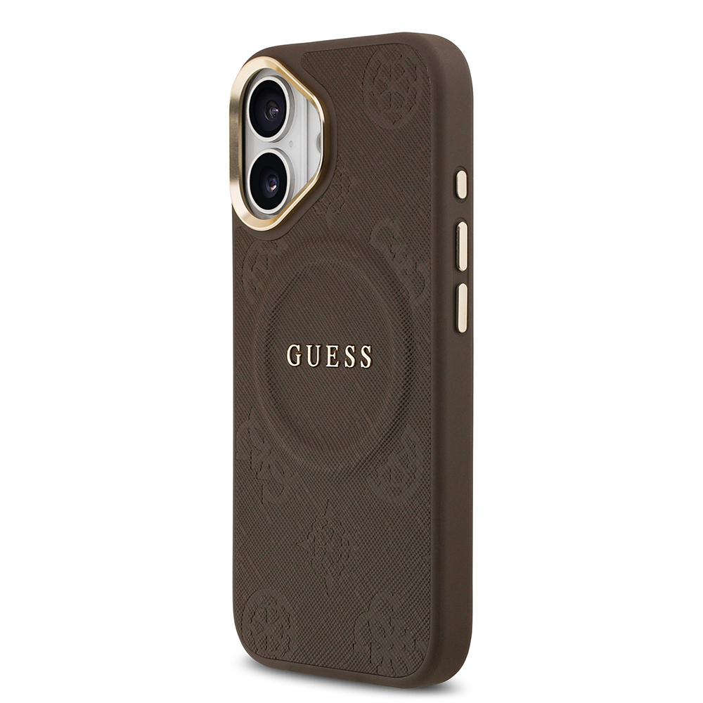 Apple iPhone 17 Case Guess Original Licensed M-safe Charging Feature Hot Printed Text Logo PU Leather Peony Cover - 12