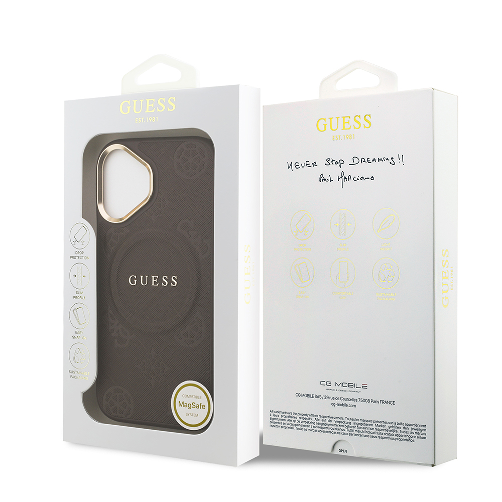 Apple iPhone 17 Case Guess Original Licensed M-safe Charging Feature Hot Printed Text Logo PU Leather Peony Cover - 18