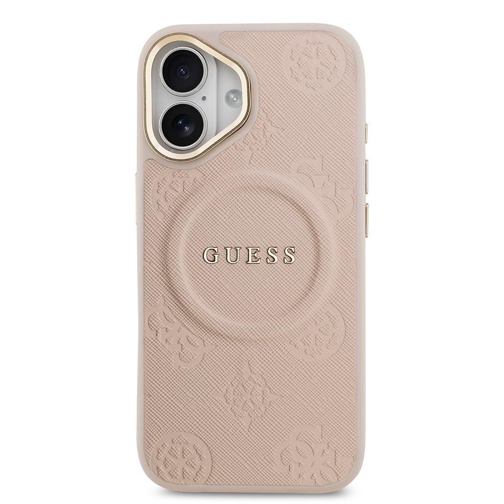 Apple iPhone 17 Case Guess Original Licensed M-safe Charging Feature Hot Printed Text Logo PU Leather Peony Cover - 20