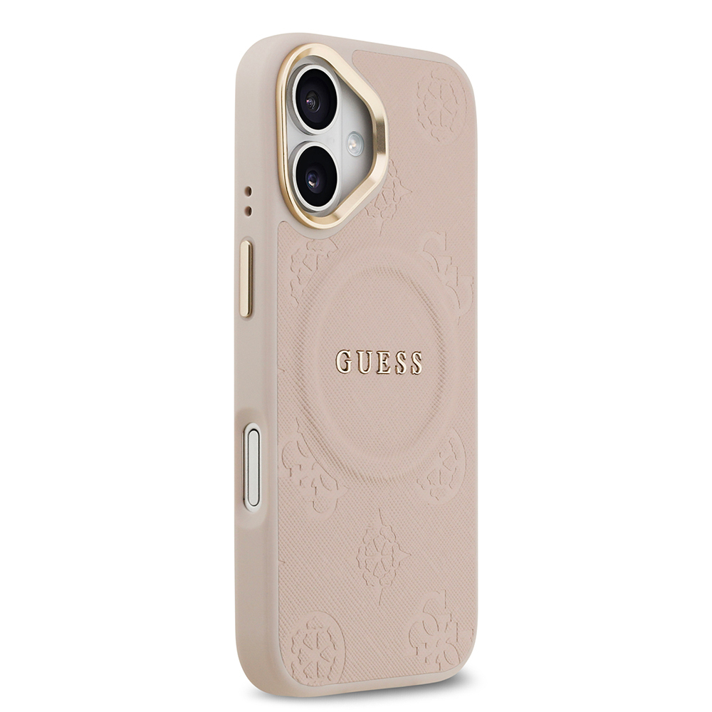 Apple iPhone 17 Case Guess Original Licensed M-safe Charging Feature Hot Printed Text Logo PU Leather Peony Cover - 21