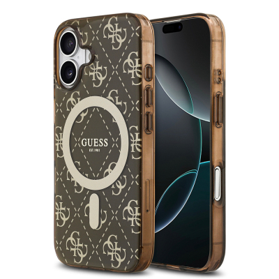 Apple iPhone 17 Case Guess Original Licensed M-Safe Charging Feature IML Printed Classic Logo 4G Patterned Cover Brown