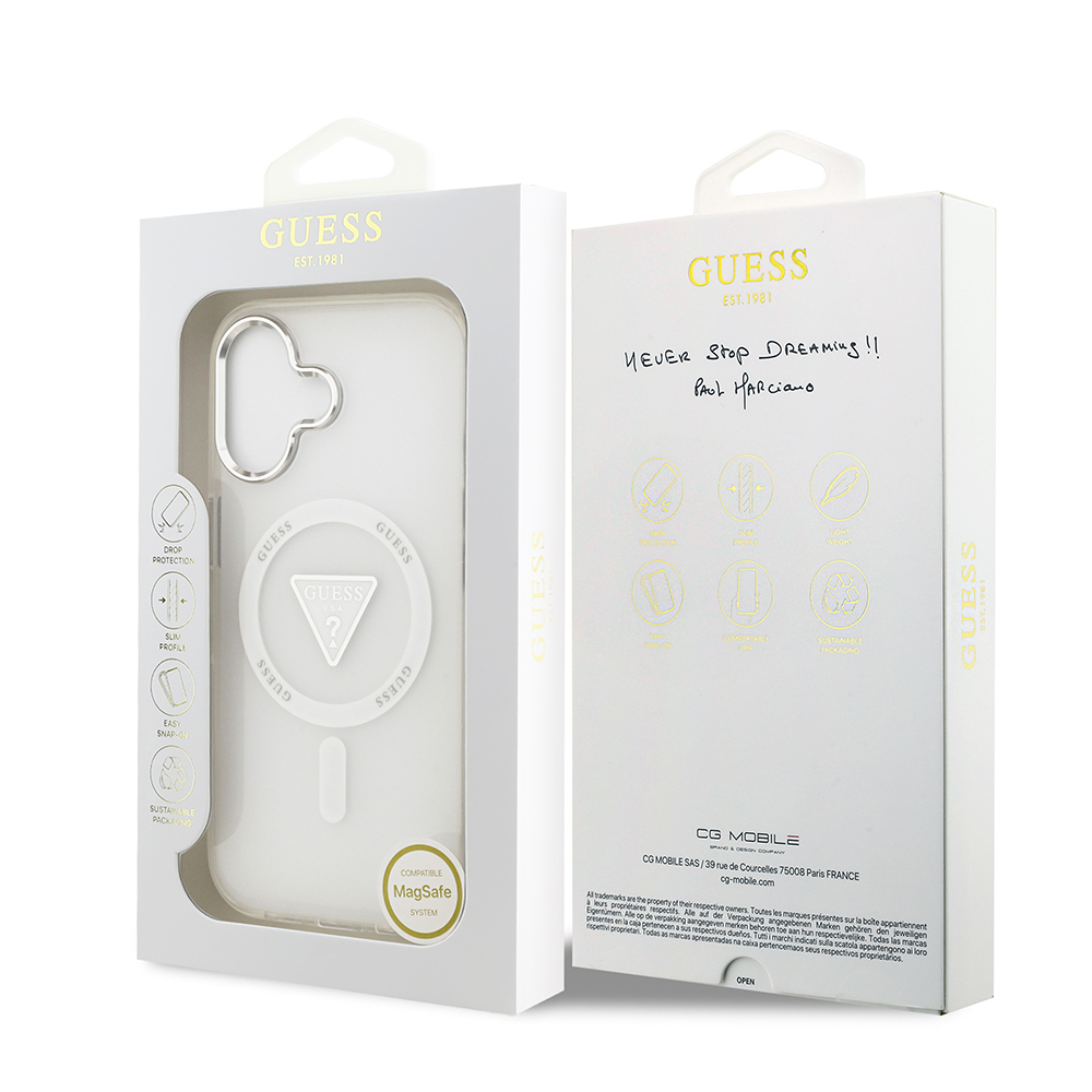 Apple iPhone 17 Case Guess Original Licensed M-Safe Charging Feature IML Printed Triangle Logo Metal Camera Frame Cover - 17