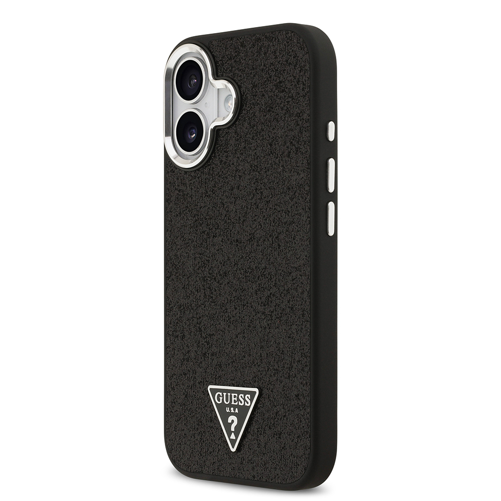 Apple iPhone 17 Case Guess Original Licensed M-Safe Charging Feature Metal Camera Frame Triangle Logo Glitter Cover - 12