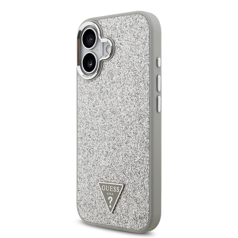 Apple iPhone 17 Case Guess Original Licensed M-Safe Charging Feature Metal Camera Frame Triangle Logo Glitter Cover - 24