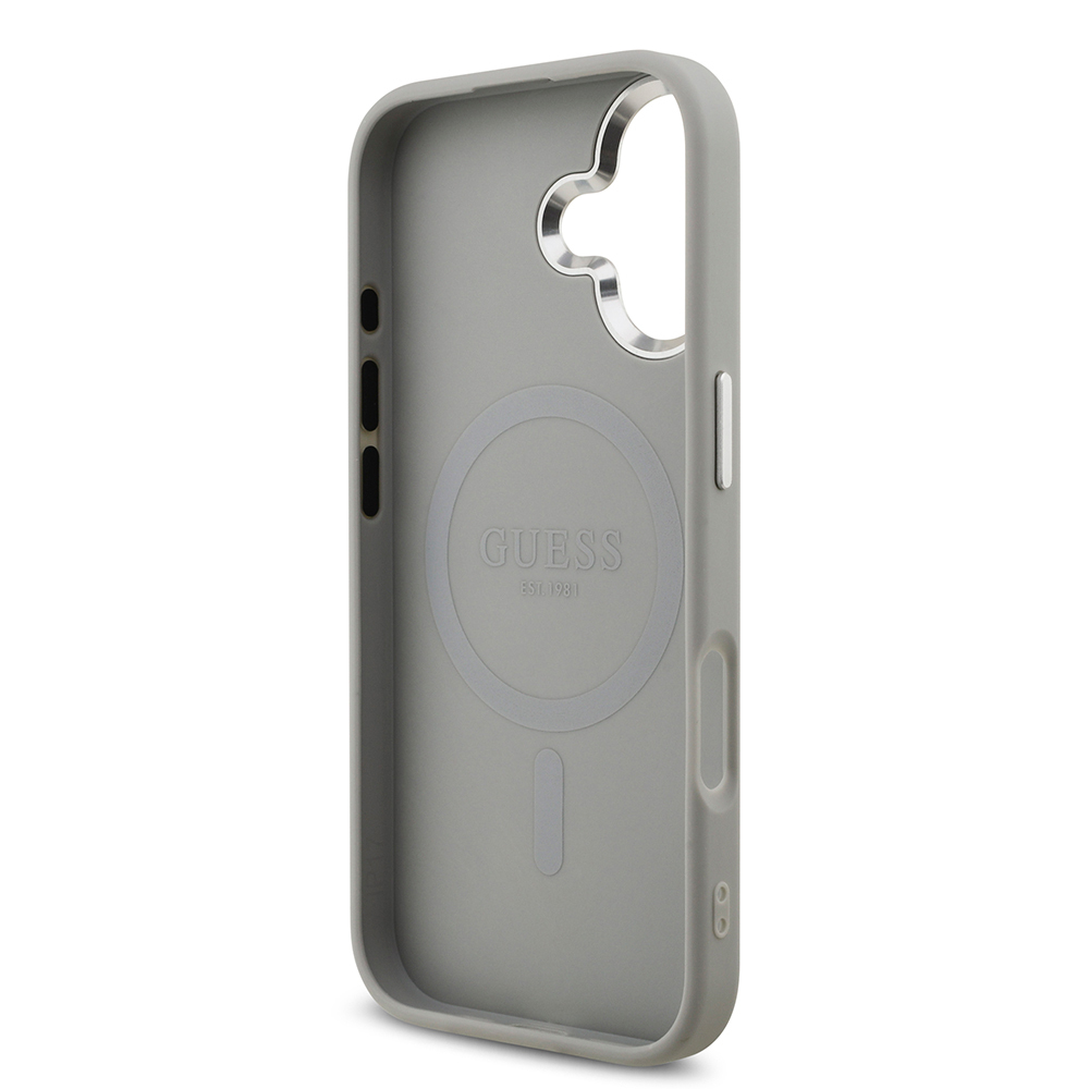 Apple iPhone 17 Case Guess Original Licensed M-Safe Charging Feature Metal Camera Frame Triangle Logo Glitter Cover - 29