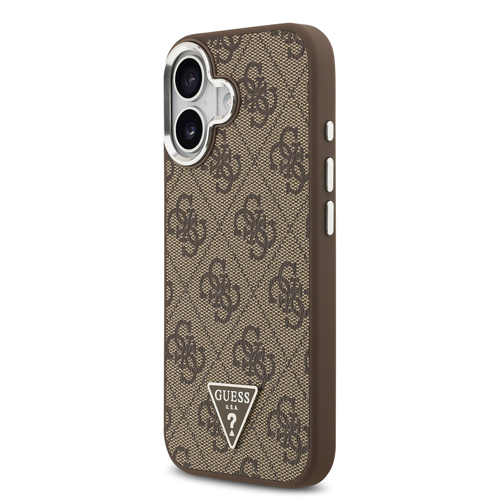 Apple iPhone 17 Case Guess Original Licensed M-safe Charging Feature Silver Metal Camera Frame Triangle Logo 4G Patterned Cover - 4
