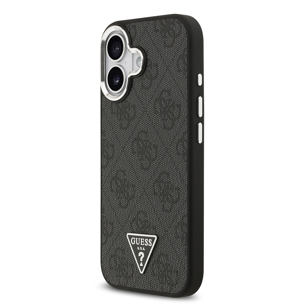 Apple iPhone 17 Case Guess Original Licensed M-safe Charging Feature Silver Metal Camera Frame Triangle Logo 4G Patterned Cover - 10