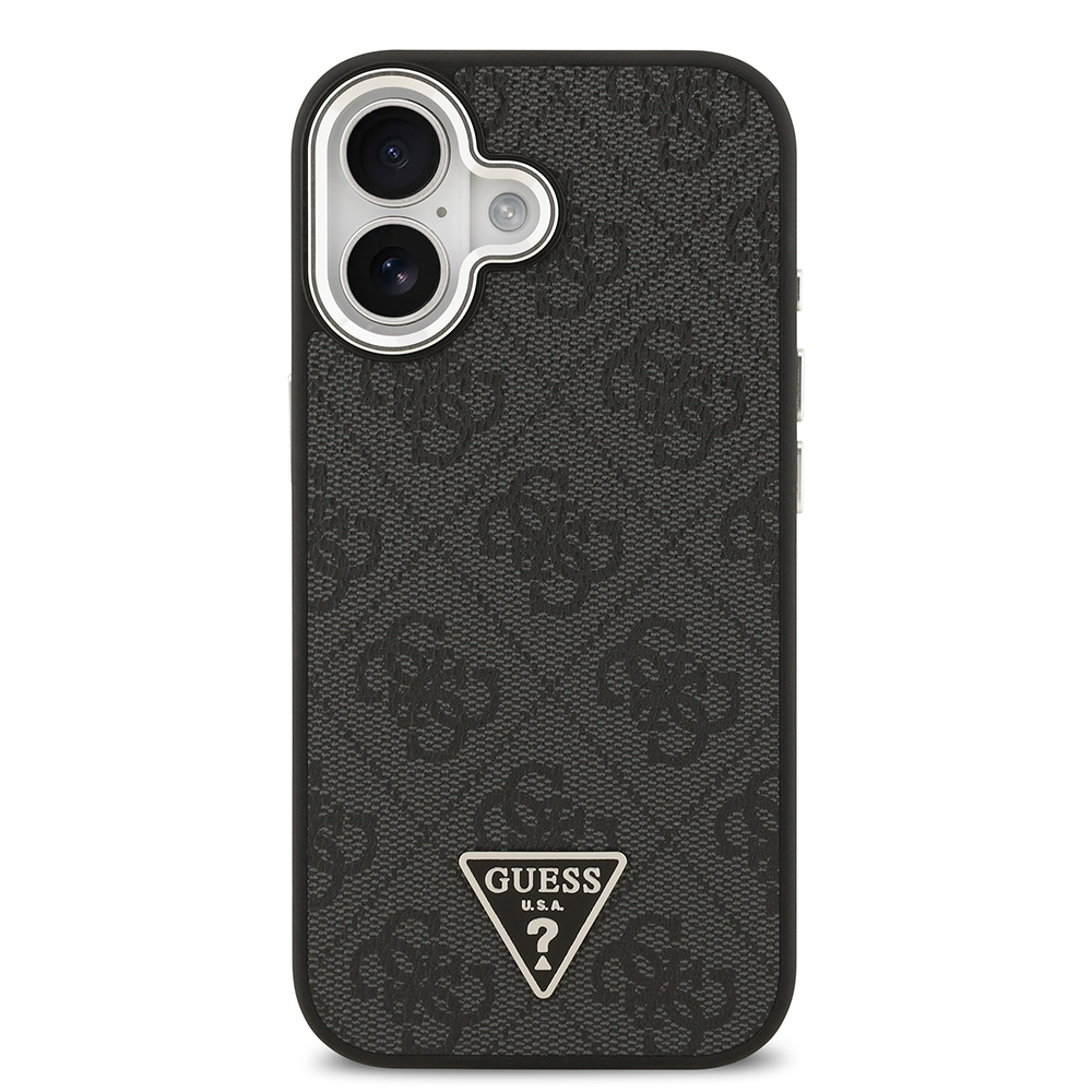 Apple iPhone 17 Case Guess Original Licensed M-safe Charging Feature Silver Metal Camera Frame Triangle Logo 4G Patterned Cover - 11