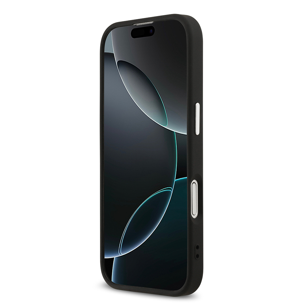 Apple iPhone 17 Case Guess Original Licensed M-safe Charging Feature Silver Metal Camera Frame Triangle Logo 4G Patterned Cover - 13