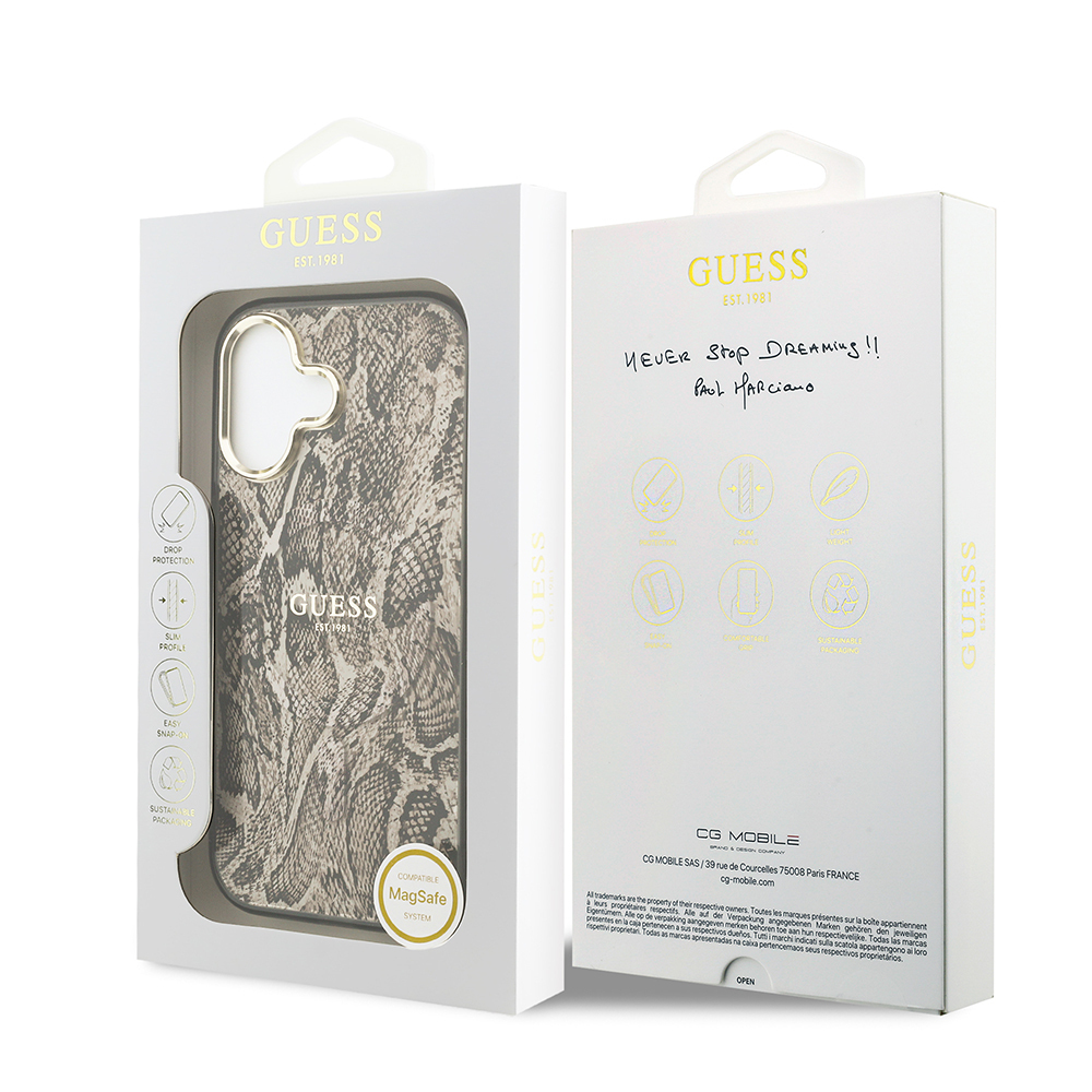 Apple iPhone 17 Case Guess Original Licensed M-safe Charging Feature Text Logo Python Patterned Cover - 17