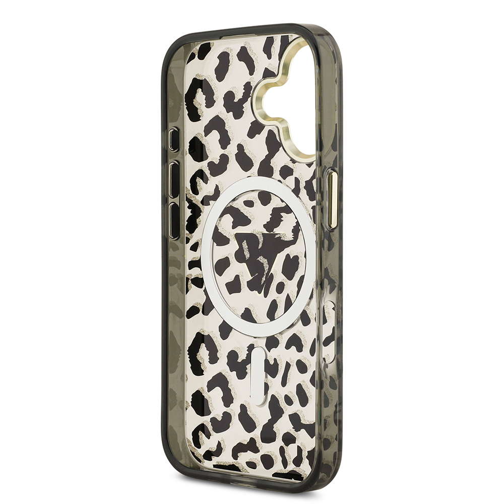 Apple iPhone 17 Case Guess Original Licensed M-Safe Charging Feature Triangle Logo Glitter Leopard Pattern Cover - 9