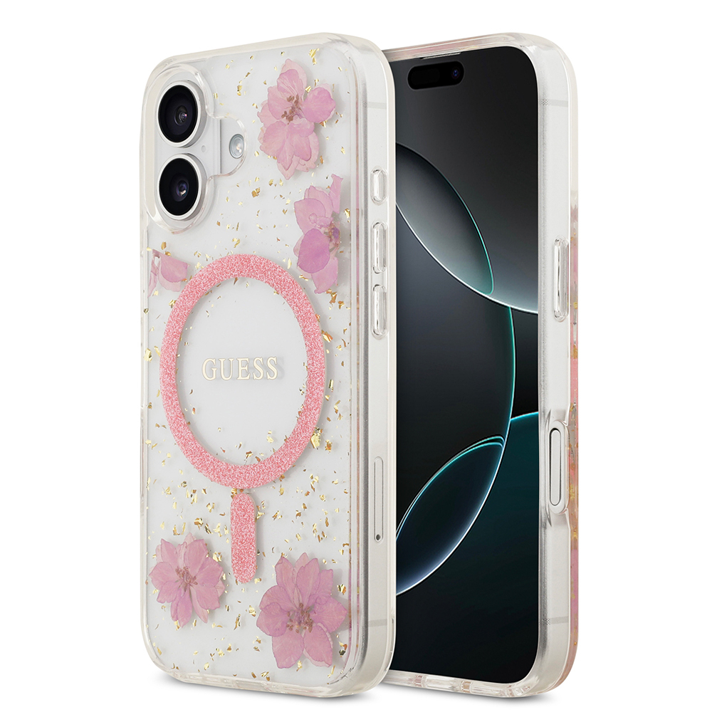 Apple iPhone 17 Case Guess Original Licensed M-safe Charging Special Transparent Resin Flowers Cover - 1