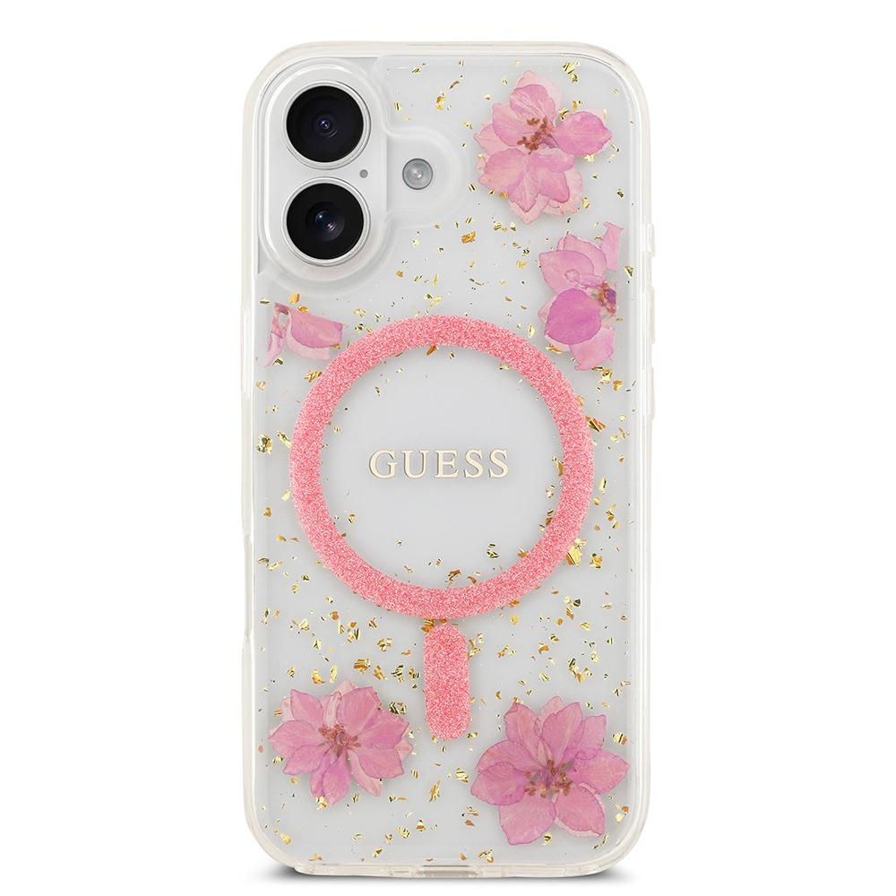 Apple iPhone 17 Case Guess Original Licensed M-safe Charging Special Transparent Resin Flowers Cover - 5