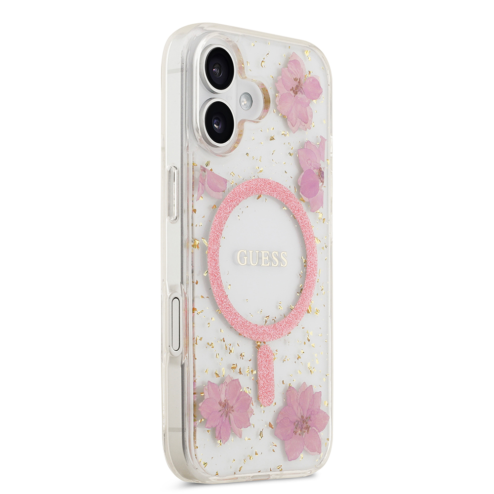 Apple iPhone 17 Case Guess Original Licensed M-safe Charging Special Transparent Resin Flowers Cover - 6